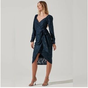 ASTR Terese Floral Burnout Navy Blue Midi Dress NWT